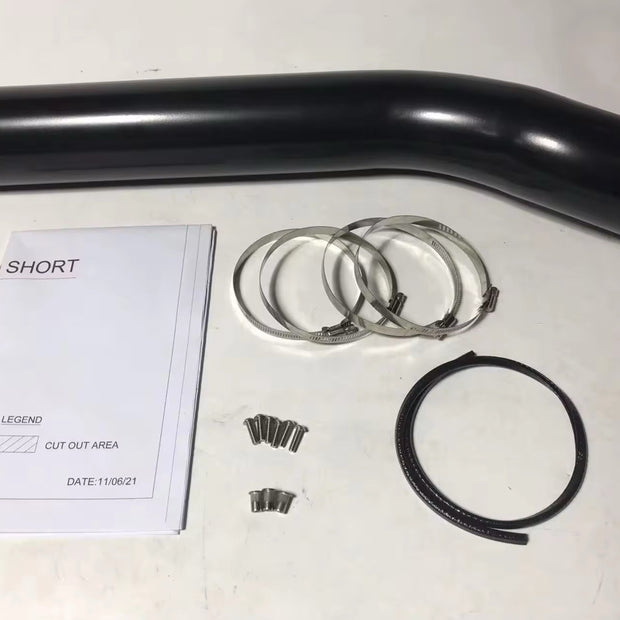 4" Stainless Snorkel Kit for Toyota Hilux N70 (2005–2014). Complete with template, fittings, and instructions for a perfect fit.